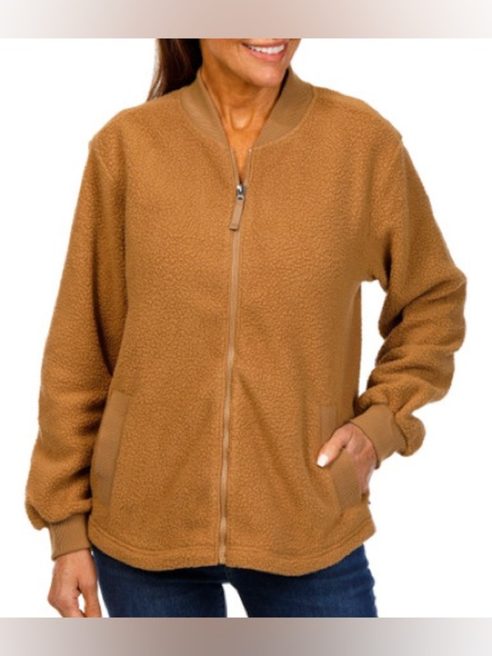 Eddie Bauer Camel Faux Shearling Bomber Jacket size Medium - Picture 1 of 13